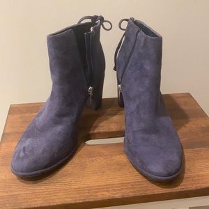 Navy suede heeled booties